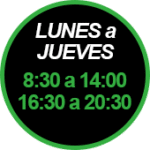 LUNES a JUEVES - 8:30 A 14:00 Y 16:30 A 20:30